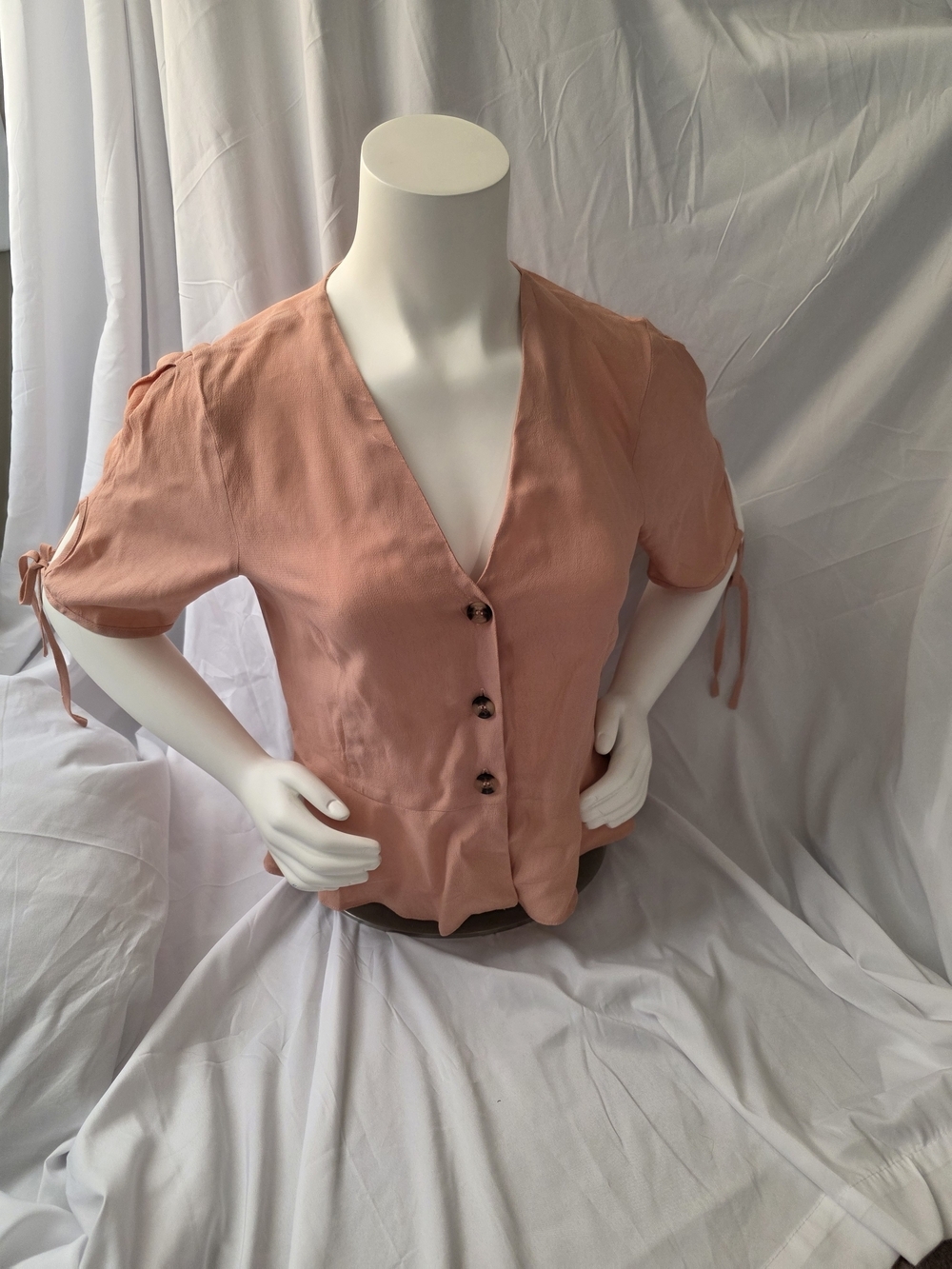 NWOT Topshop Short Sleeve Tie Button Up Shirt Pink - Size 6